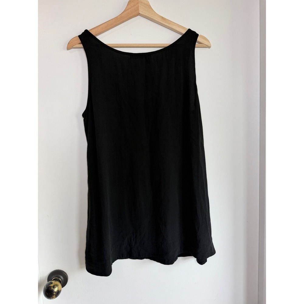 Eileen Fisher Womens Black 100% Silk Pleated Front Scoop Neck Tank Top, Medium - Picture 6 of 6